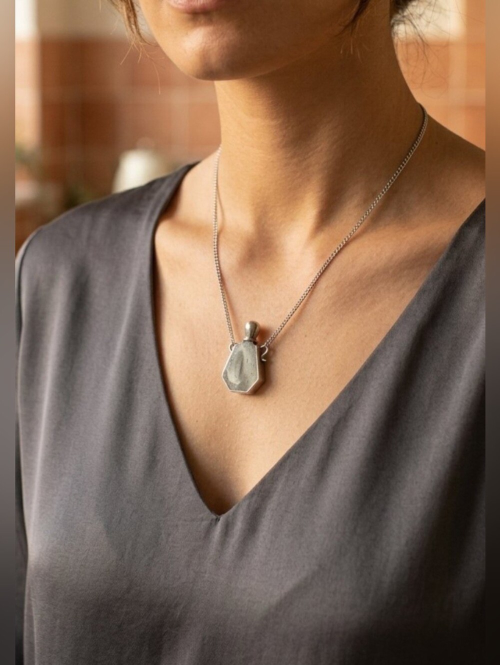 Antique Art Deco Style Flask Pendant Necklace